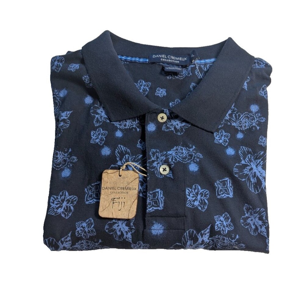 Daniel Cremieux Collection Fiji Polo Shirt Men's XL Black Blue Tropical NWT
